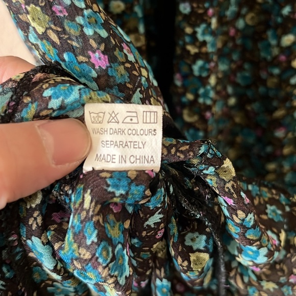 Mei Li Lin Blue Black Floral Mini Ruffle Dress XS/S P - Picture 10 of 10